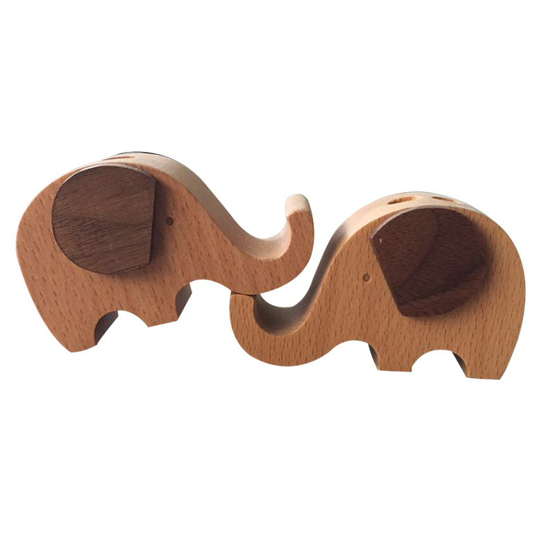 Elephant pen holder creative mobile phone holder cute animal mobile phone holder wooden lazy mobile phone holder carved logo