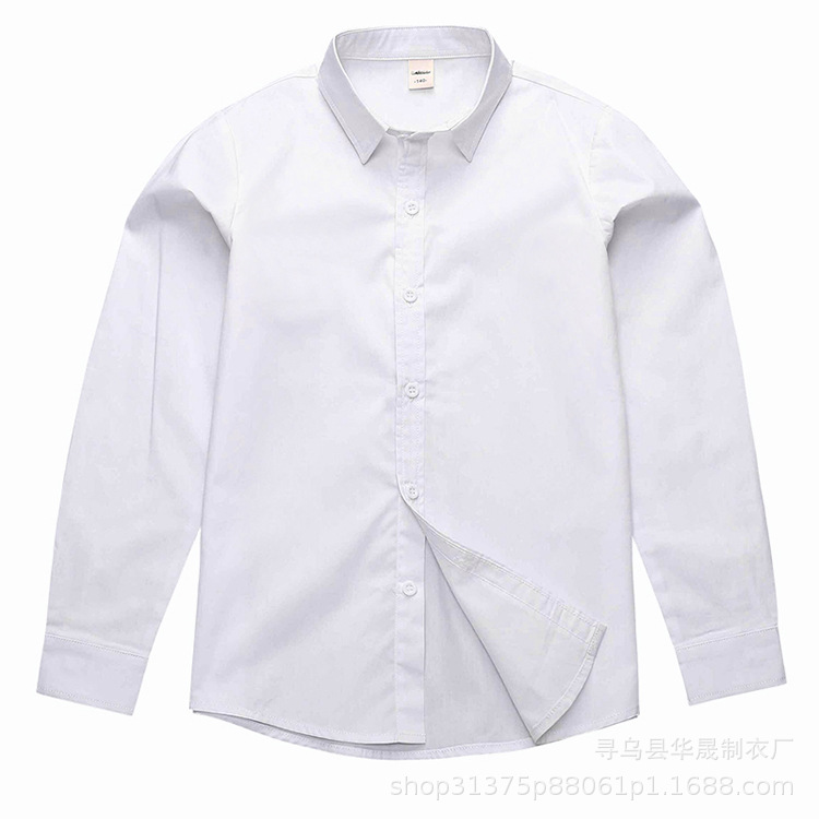 Children's pure white shirt boys with velvet cotton warm shirt long sleeve primary and secondary school students school clothing wholesale