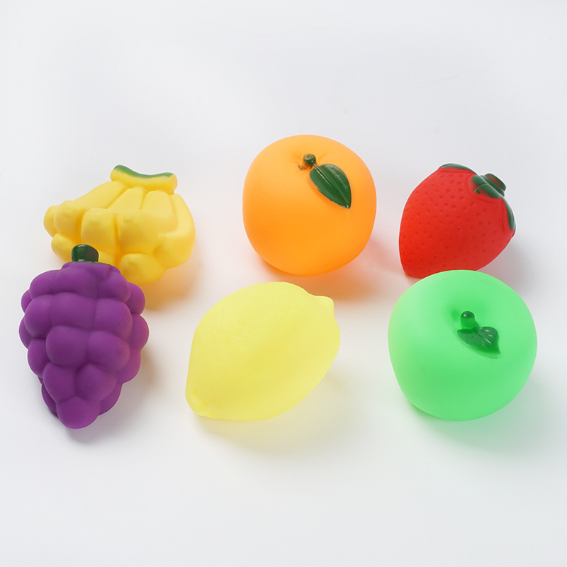 Soft Plastic Simulated Vegetable and Fruit Baby Bath Toy Animal Pinch and Screaming Pinch Music Can Call Cognitive Early Education Toy