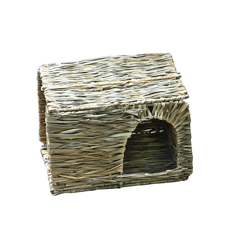 Temu pet folding straw house rabbit nest chinchilla hamster hedgehog guinea pig handmade straw rabbit nest pet supplies
