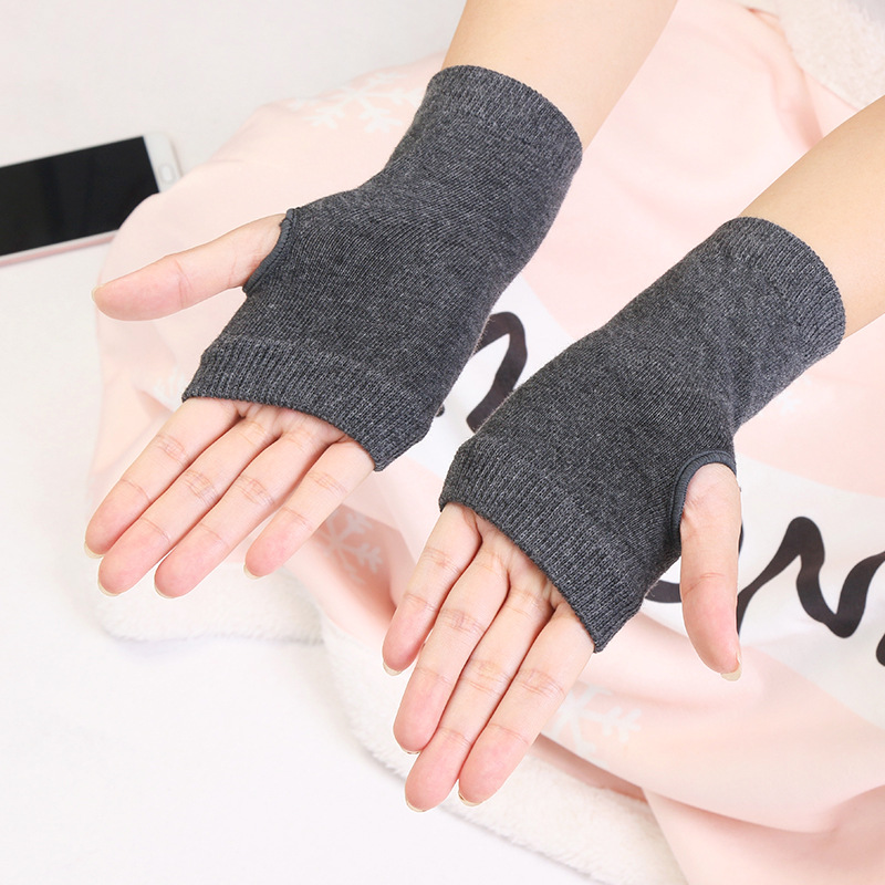 Autumn and Winter Gloves Warm Pure Cotton Half-Finger Gloves Men and Women Writing Games Fingerless Gloves Fingerless Gloves Half Gloves