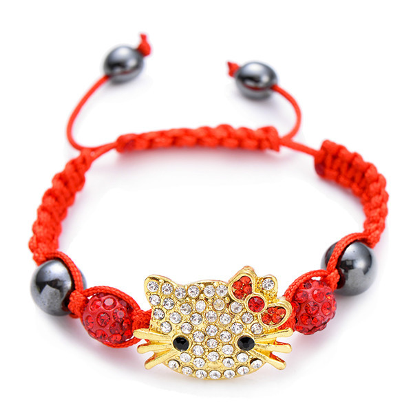 Cat Head soft clay full diamond ball woven Shambhala bracelet Crystal wish