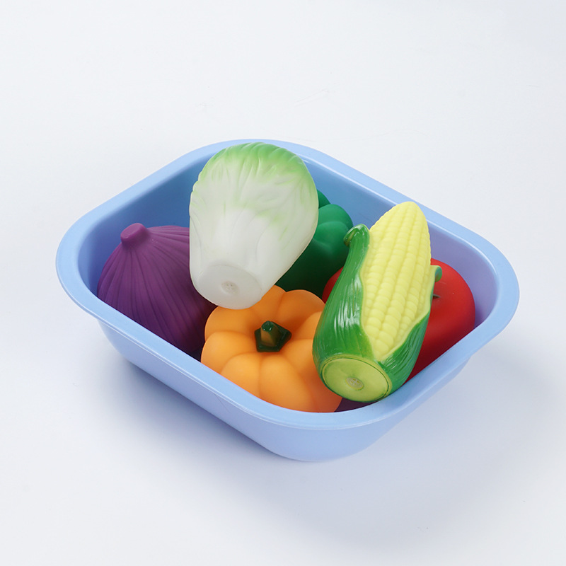 Soft Plastic Simulated Vegetable and Fruit Baby Bath Toy Animal Pinch and Screaming Pinch Music Can Call Cognitive Early Education Toy