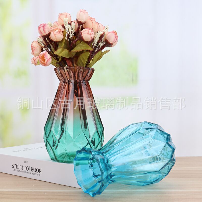 Colorful glass vase wholesale living room ornaments flower arrangement hydroponic green rose simple modern European creative glass vase