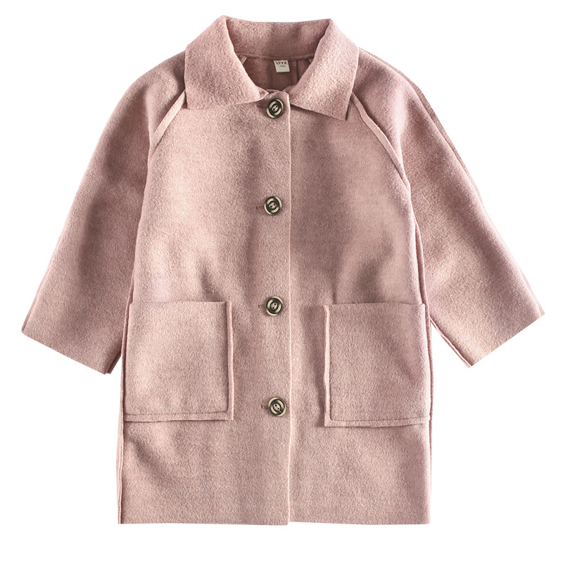 Children's Clothing Girls' Woolen Coats Thickeneded Double-Sided Woolen Coats 2024 New Style Medium and Large Children's Korean Style Mid-Length Coats Trendy