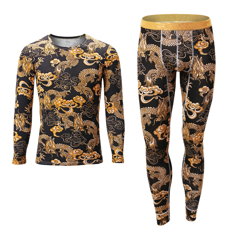 Suit Bottoming Men's Warm Trousers Mid-Waist Thin Slim Fit Pure Cotton Printed Underwear Autumn Trousers All-In-One Men's Leggings