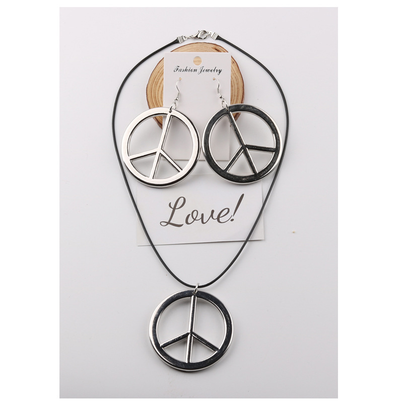 European and American hippies and peace charm earrings necklace 2-piece gold earrings necklace makeup party props wholesale