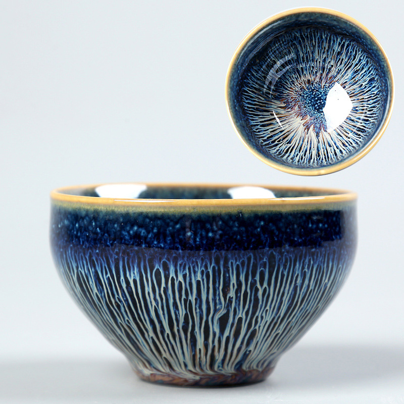 New Built-In Bamboo Hat Cup Ceramic Tea Bowl Kiln-Turned Master Cup Single Cup Ceramic Tea Set Gift Tea Cup Wholesale