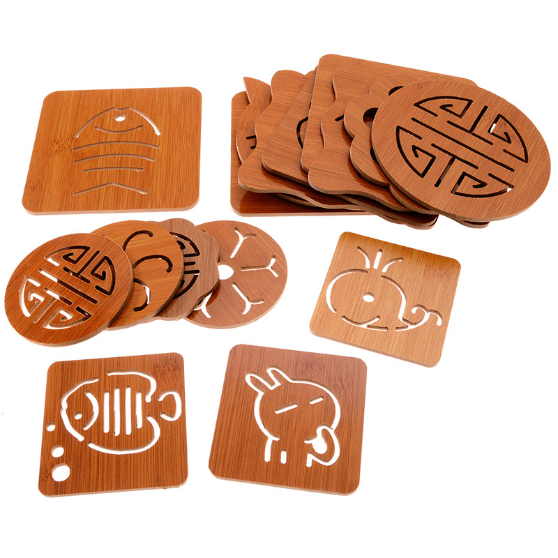 Hollow wooden coaster kitchen thickened Anti-scald insulation mat placemat non-slip pot bowl mat tea cup mat bowl mat