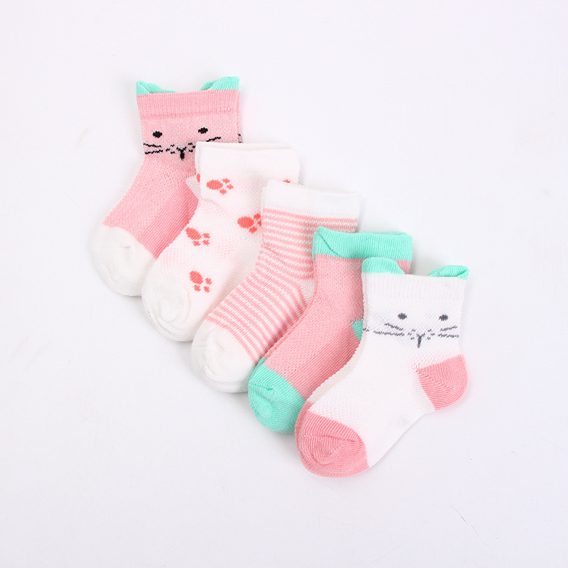 Spring and Summer thin children's mesh mid-calf socks combed cotton cartoon cute infant breathable children's socks