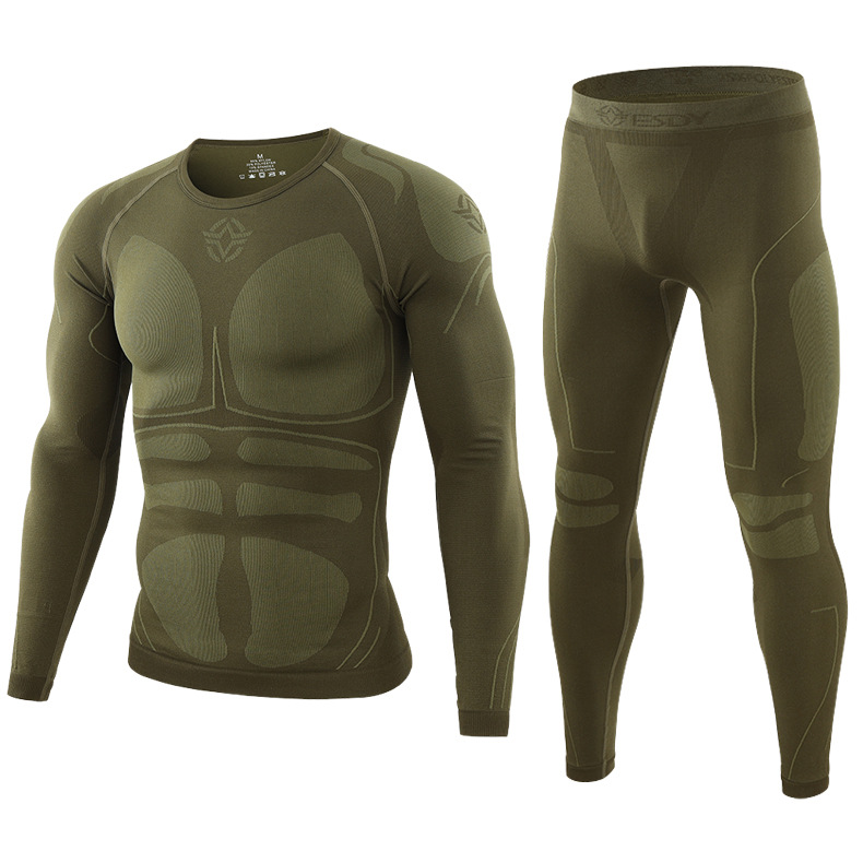 Esdy Outdoor Sports Thermal Underwear Men's Sweat-Wicking Breathable Tight-Fitting Seamless Set for Cycling