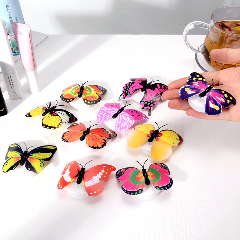 Creative colorful butterfly night light can be pasted LED decorative wall lamp luminous butterfly stall supply wholesale