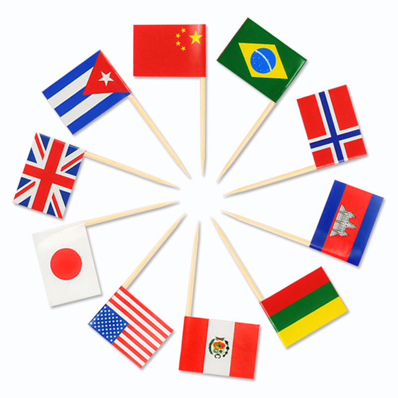 Solid color toothpick flag color triangle red yellow blue green powder white black purple orange kraft paper cake wine sign fruit flag