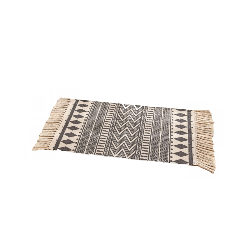 Retro Ethnic Style Tassel Floor Mat Scandinavian Simple Cotton and Linen Door Mat Bedroom Bedside Foot Mat Living Room Coffee Table Carpet