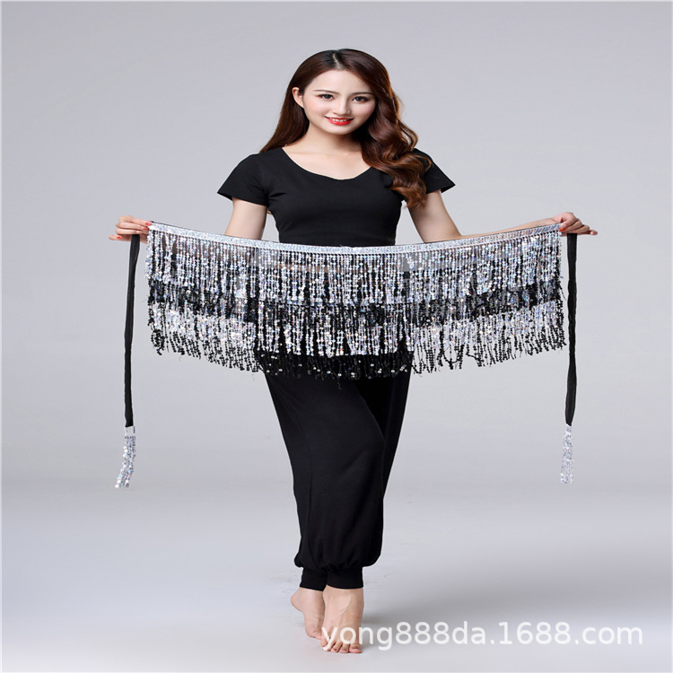 Halloween in stock Belly Dance Performance Costume ds Sequins Tassel Hips Bead Pieces Waist Chain Indian Dance Waist Towel Wholesale