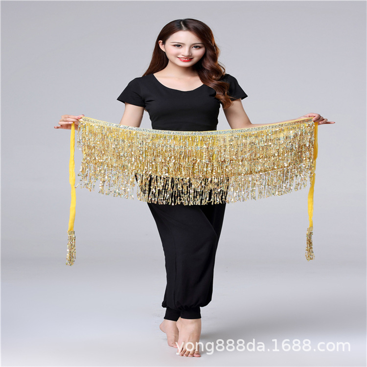 Halloween in stock Belly Dance Performance Costume ds Sequins Tassel Hips Bead Pieces Waist Chain Indian Dance Waist Towel Wholesale