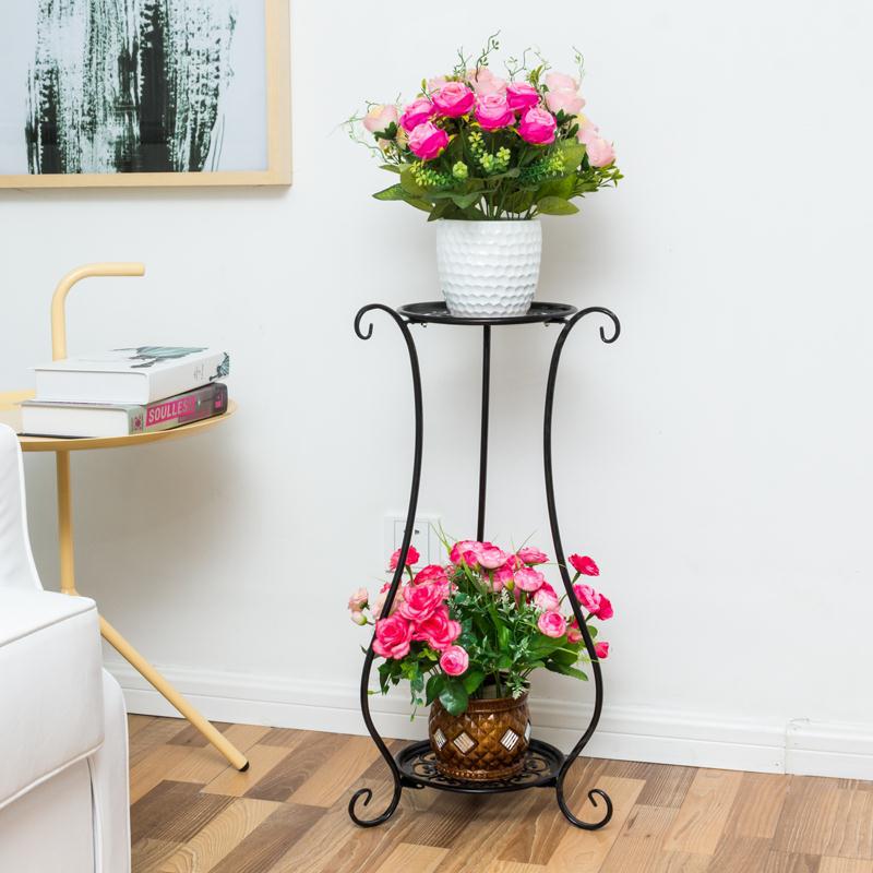 Factory wholesale indoor living room double-layer simple wrought iron flower stand courtyard balcony floor fleshy green flower stand