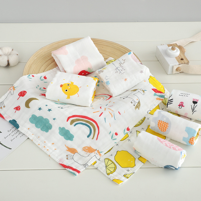 Six-Layer High-Density Pure Cotton Gauze Square Towel Baby Type a Printed Towel Kidsren's Towel Saliva Towel Pure Cotton Wholesale