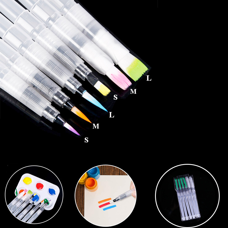 Cross-Border Fountain Pen Factory Direct Supply Pointed Flat Head Colored Lead Water Storage Brush Special Nylon Painting Pen Set