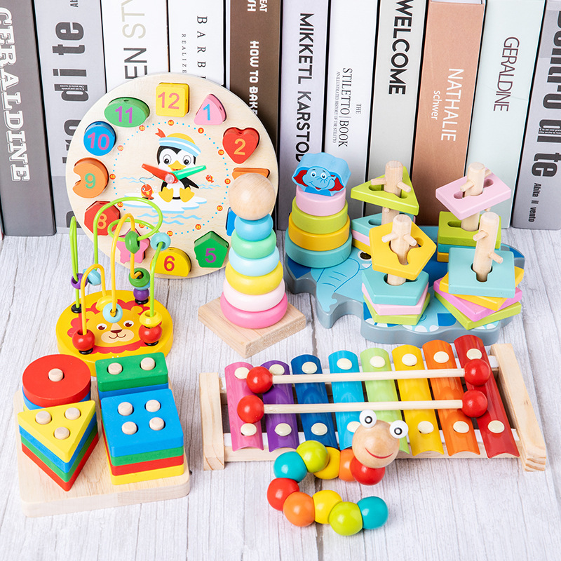 Baby Toys Baby Beads Beaded Kidsren's Building Blocks Set Column Knocking Piano Twisting Worm Educational Intelligence Development Gift Bead Chain