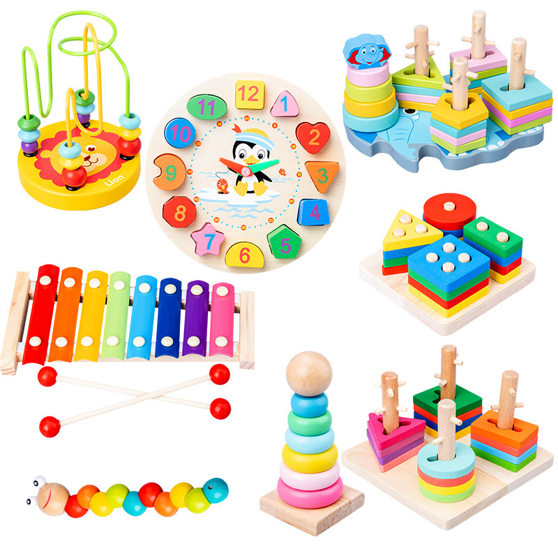 Baby Toys Baby Beads Beaded Kidsren's Building Blocks Set Column Knocking Piano Twisting Worm Educational Intelligence Development Gift Bead Chain