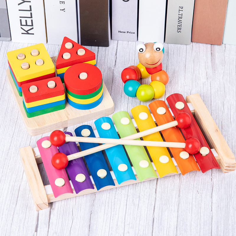 Baby Toys Baby Beads Beaded Kidsren's Building Blocks Set Column Knocking Piano Twisting Worm Educational Intelligence Development Gift Bead Chain