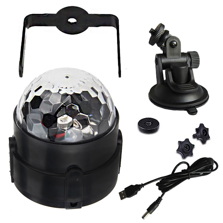 Remote Control Car Charger USB Cable Led Crystal Mini Magic Ball Stage Light Car Dj Light Colorful Voice-Controlled Rotating Light