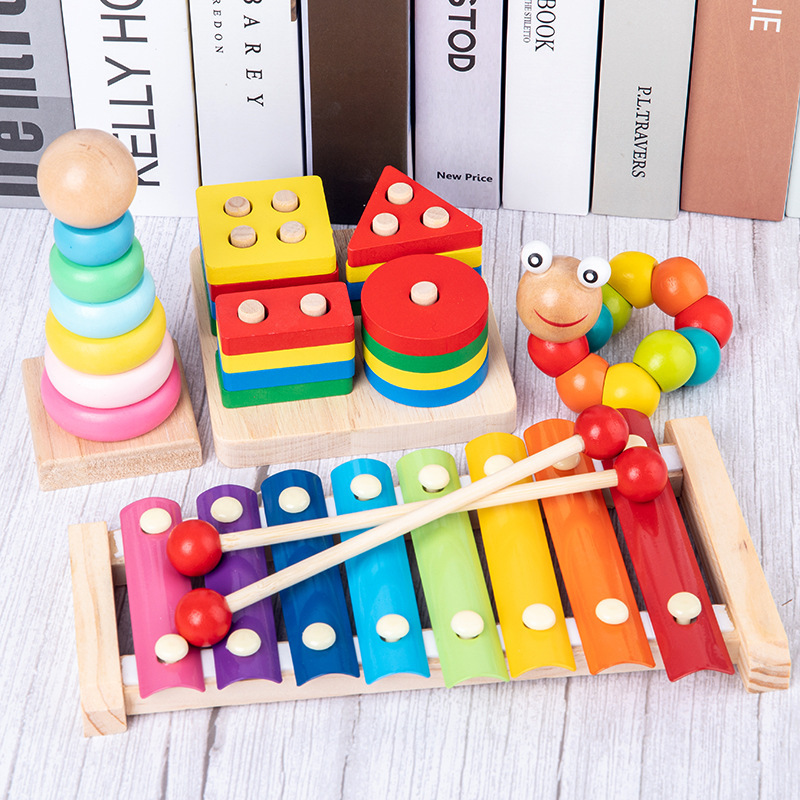 Baby Toys Baby Beads Beaded Kidsren's Building Blocks Set Column Knocking Piano Twisting Worm Educational Intelligence Development Gift Bead Chain