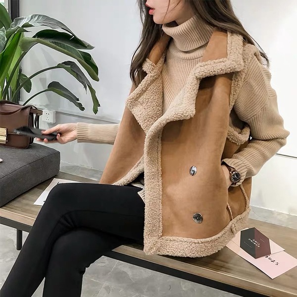 Lamb Wool Vest Women's Autumn and Winter New Loose bf Sleeveless Vest Waistle Fur One-piece Suede Vest Jacket