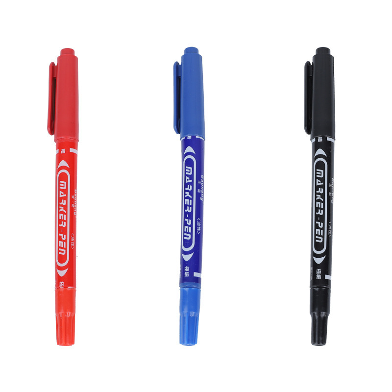 Baoneng Black Oily Small Double-Headed Marker Pen Small Waterproof Non-Fading Painting Hook Pen Wholesale