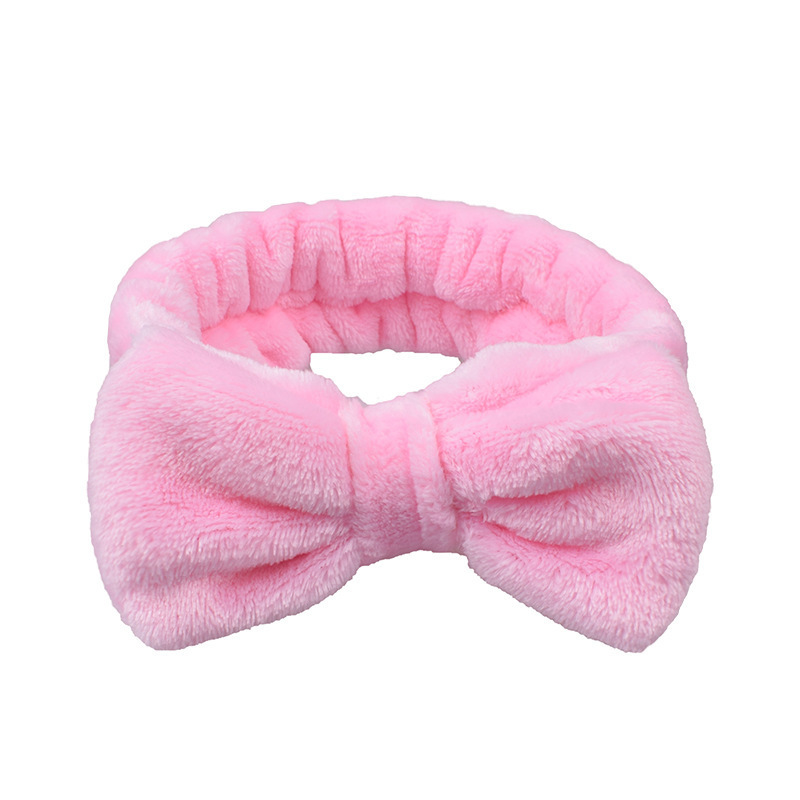 New Korean Style Internet Celebrity Women's Bow Hair Band Solid Color Flannel Face Wash Makeup Apply Mask Hair Band Hair Band