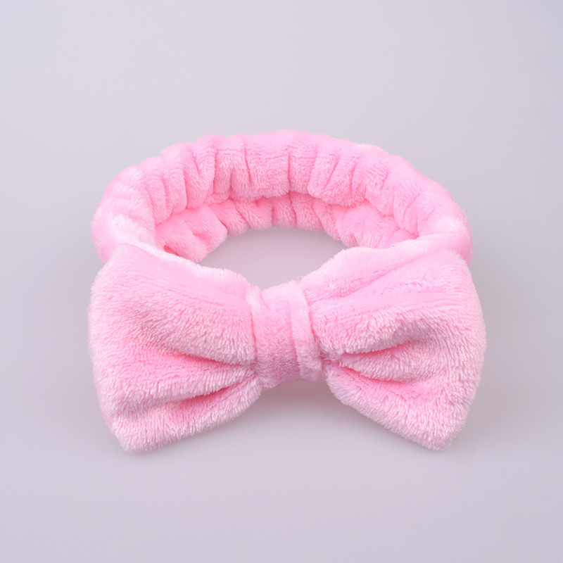 New Korean Style Internet Celebrity Women's Bow Hair Band Solid Color Flannel Face Wash Makeup Apply Mask Hair Band Hair Band