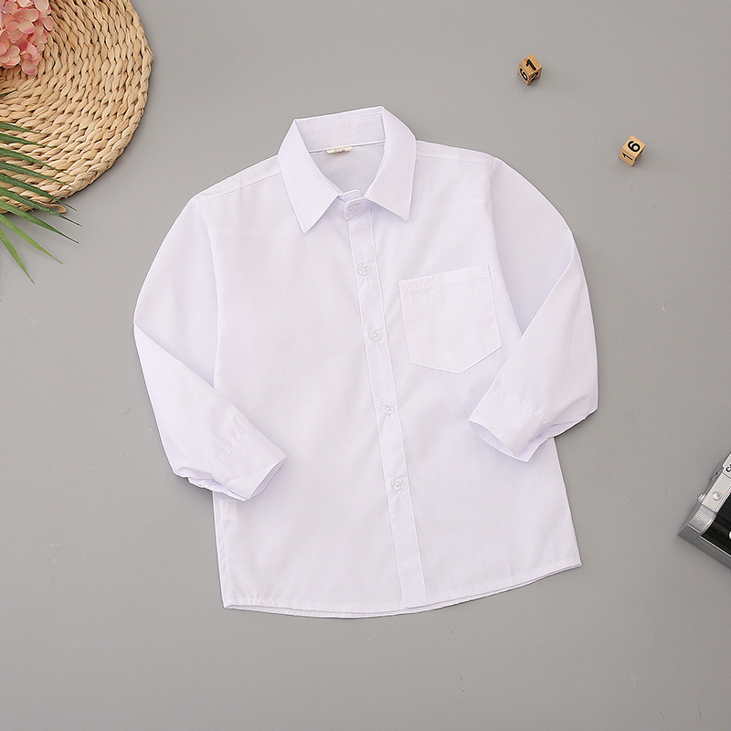 Рубашка для школьников, белая рубашка для мальчиков и девочек, белая рубашка с круглым вырезом, школьная форма, впитывающая пот, без складок
