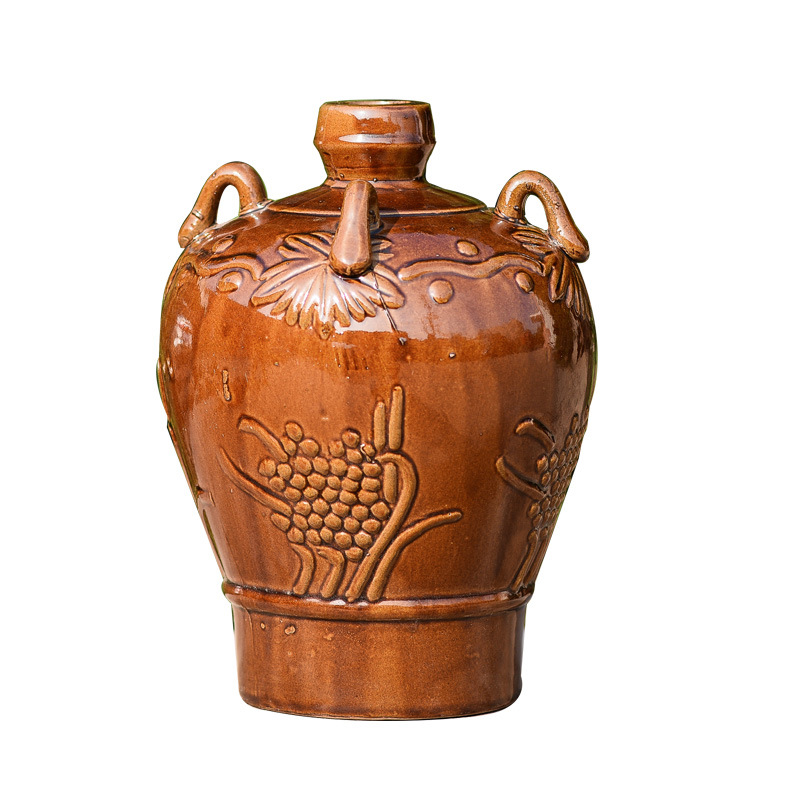3 Jin four ears can hold red and yellow liquor Yixing purple sand ceramic wine bottle wine jar