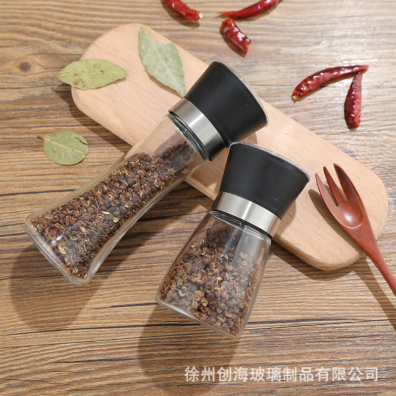 Hot Selling 304 Stainless Steel Pepper Grinder Pepper Seasoning Grinder Manual Glass Bottle Spice Grinder