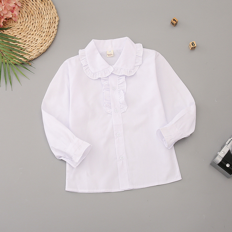 Student Children's Shirt Boys White Shirt Girls Round Neck White Shirt School Uniform White Shirt Sweat Absorbing No Wrinkles