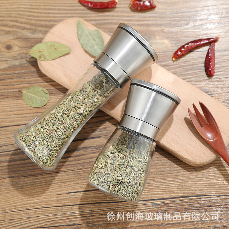Hot Selling 304 Stainless Steel Pepper Grinder Pepper Seasoning Grinder Manual Glass Bottle Spice Grinder