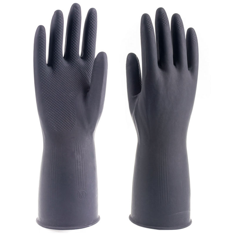Black Industrial Gloves Labor Protection Factory Wholesale Acid and Alkali Resistant Latex Household Cleaning Rubber Gloves
