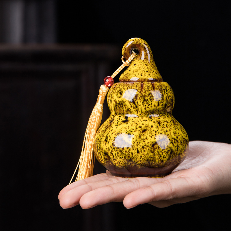 Small Mini Gourd Tea Jar Ceramic Portable Kiln Glaze Creative Sealed Medicine Jar Storage Jar Empty Jar logo