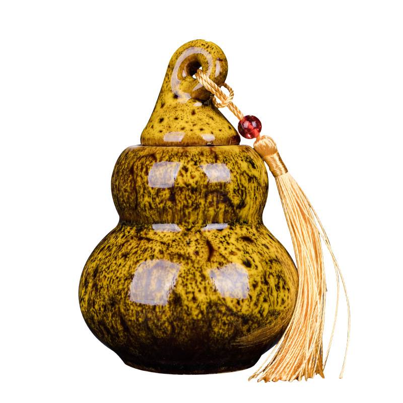 Small Mini Gourd Tea Jar Ceramic Portable Kiln Glaze Creative Sealed Medicine Jar Storage Jar Empty Jar logo
