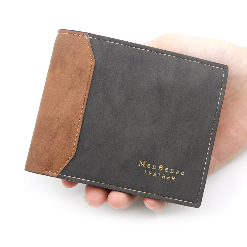 MenBense New Men's Wallet Short Bronzing Embossed Stitching Frosted Leather Loose-leaf Men's Short Wallet