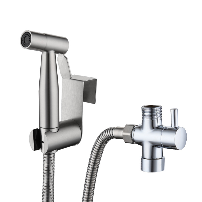 Cross-Border 304 Stainless Steel High-Pressure Bidet Set Us Standard 7/8 Toilet Flushing Nozzle Pressurized Toilet Spray Gun
