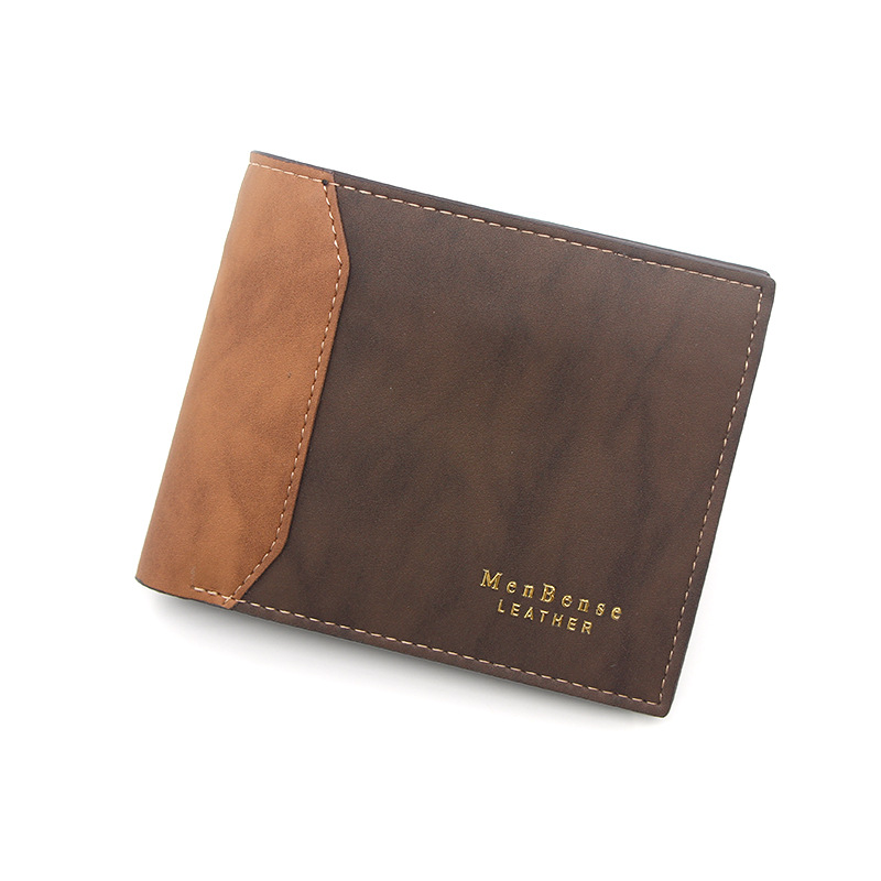 MenBense New Men's Wallet Short Bronzing Embossed Stitching Frosted Leather Loose-leaf Men's Short Wallet