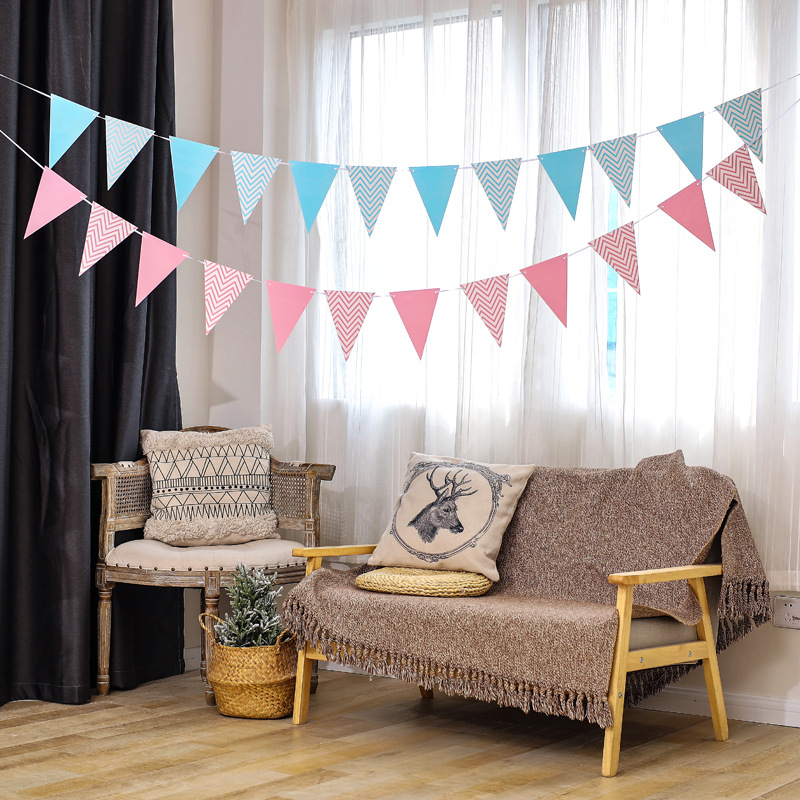 Bronzing Wave Pattern Triangle Flag Birthday Arrangement Flag Banner Festival Party Decoration Background Props Triangle Flag