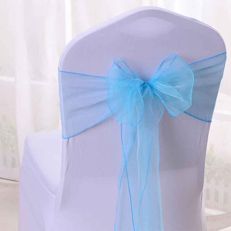 Glass gauze belt blue yellow chair cover strap back Flower elastic chair cover bow hotel wedding