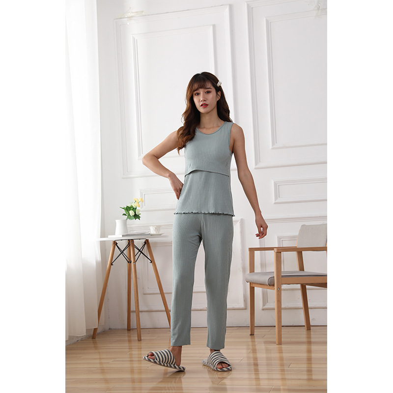 Summer Modal Pit Strip Moon Suit Lift Vest Breastfeeding Suit Loose Maternity Suit Large Size Home Clothes Casual