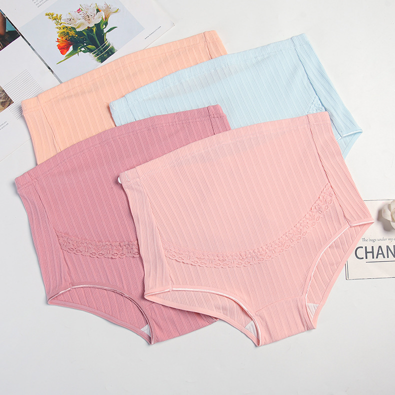 Lace Pregnant Women's Underwear Large Size Breathable High Waist Abdominal Adjustable Pregnant Rib Briefs Manufacturers Combed Cotton