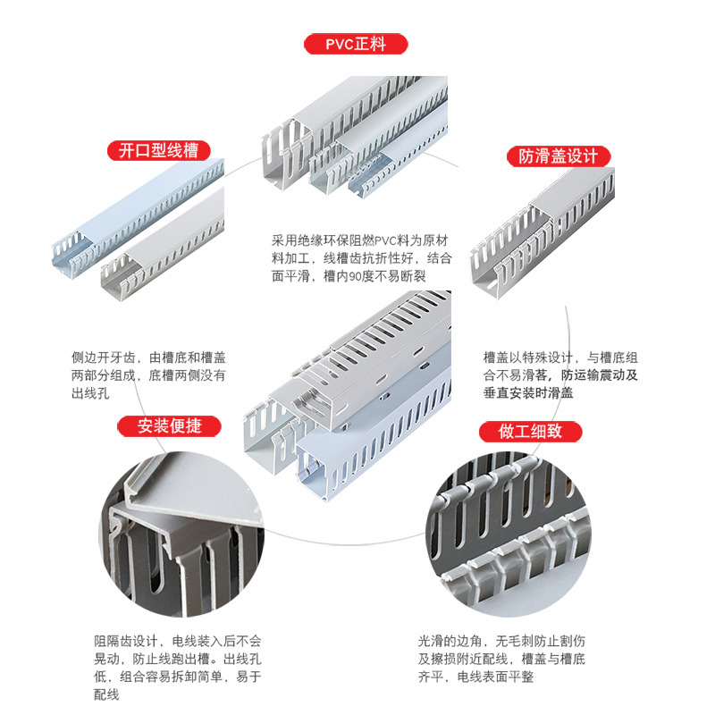 Pvc Wire Trough Flame Retardant U-Shaped Industrial Plastic Surface-Mounted Wire Trough Distribution Electrical Box Control Electrical Cabinet Wire Trough Multi-Select