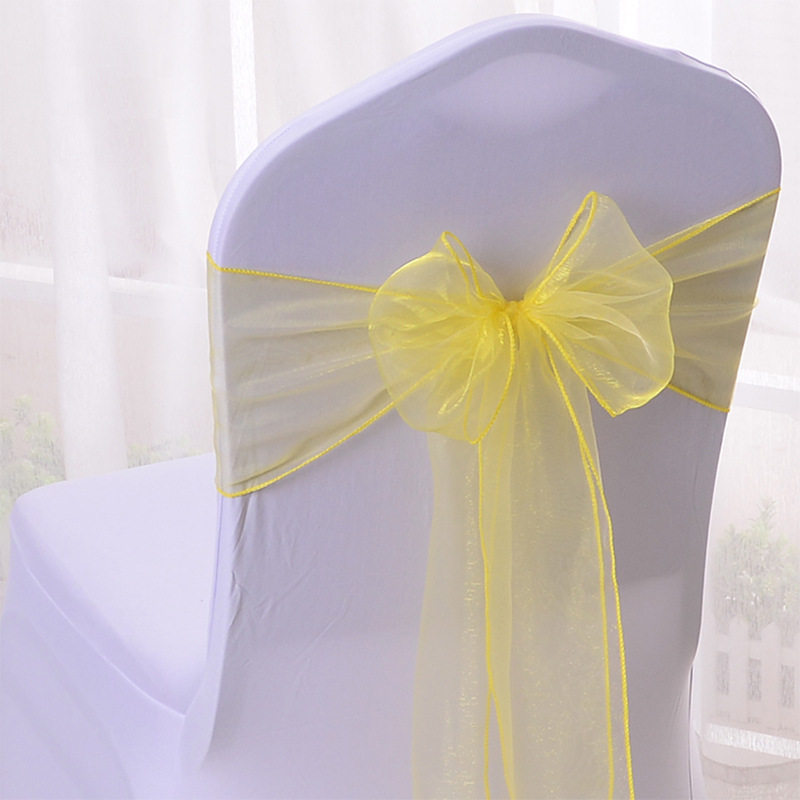 Glass gauze belt blue yellow chair cover strap back Flower elastic chair cover bow hotel wedding