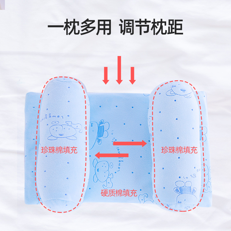 in stock baby pillow cartoon adjustable baby shaped pillow anti-deflection velvet breathable newborn flat headrest